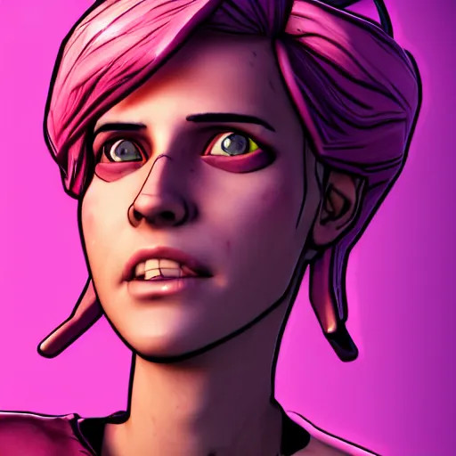 Prompt: pink singer portrait, borderlands, tales from the borderlands, the wolf among us, comic, cinematic lighting, studio quality, 8 k