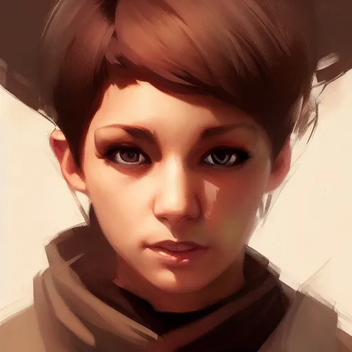 Image similar to Portrait of young Boxxy with sidebuzzed haircut, slight nerdy smile, elegant, digital painting, artstation, concept art, smooth, sharp focus, illustration, art by artgerm and greg rutkowski and alphonse mucha