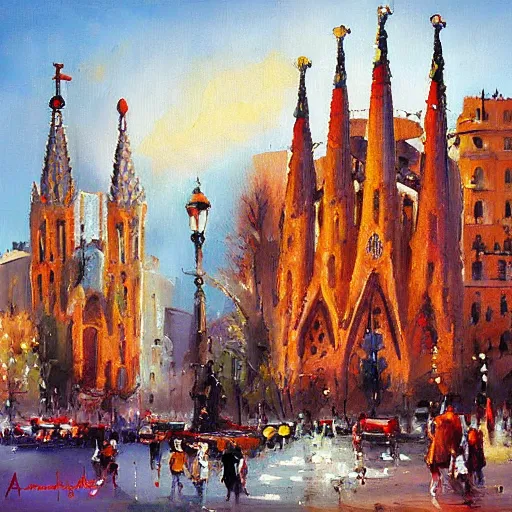 Image similar to painting Barcelona by style Antoine Blanchard