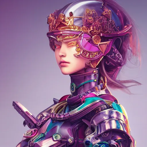 Image similar to studio portrait of lawful good colorful female holy mecha paladin absurdly beautiful, elegant, young sensual graceful woman, ultrafine hyperrealistic detailed face illustration by kim jung gi, irakli nadar, intricate linework, sharp focus, bright colors, matte, octopath traveler, final fantasy, unreal engine highly rendered, global illumination, radiant light, intricate environment