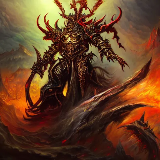 Image similar to archaon the everchosen, artstation hall of fame gallery, editors choice, #1 digital painting of all time, most beautiful image ever created, emotionally evocative, greatest art ever made, lifetime achievement magnum opus masterpiece, the most amazing breathtaking image with the deepest message ever painted, a thing of beauty beyond imagination or words