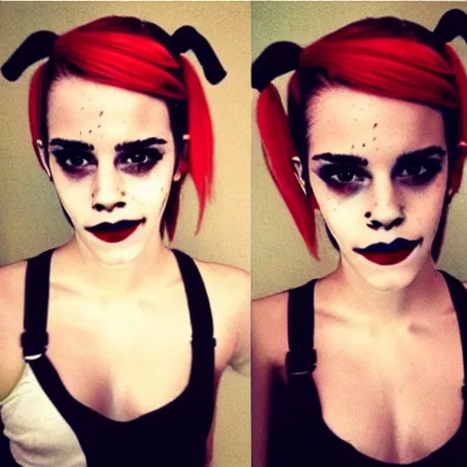 Prompt: Emma Watson cosplaying as Harley Quinn, instagram