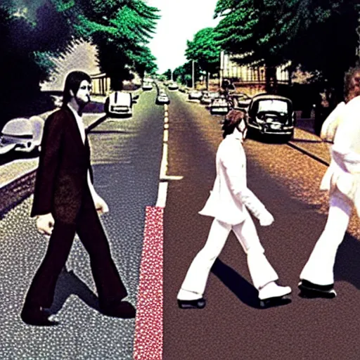 Image similar to freddy mercury crossing abbey road realistic photo