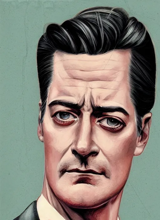 Prompt: portrait of kyle maclachlan as dale cooper by joao ruas
