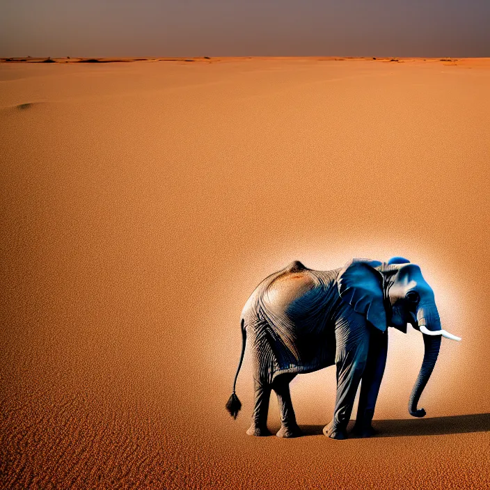 Image similar to photo of an elephant made of sand in the middle of a very sandy desert storm sand, 4 k, hdr, smooth, sharp focus, high resolution, award - winning photo