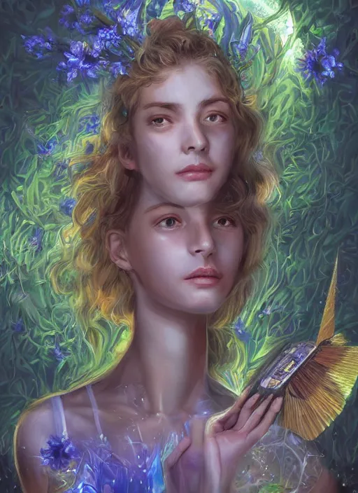 Image similar to portrait of teen Italian as a Celestial Goddess of a futuristic airforce, inside future fighter, sci-fi, fantasy, intricate, lush garden spaceship with sakura season flowers in Waimea canyon Kauai, elegant, human anatomy, royal green and nature light, royal blue emotions, highly detailed, digital painting, artstation, concept art, smooth, sharp focus, illustration, art by tian zi and James Jean and alphonse mucha, masterpiece