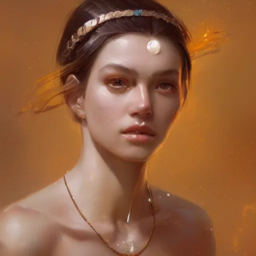 Image similar to a beautiful portrait of a goddess with pearly skin by greg rutkowski and raymond swanland, trending on artstation, ultra realistic digital art