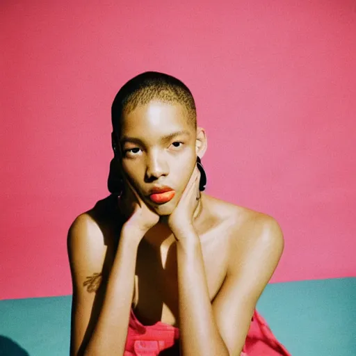 Image similar to realistic! photoshoot for a new balenciaga lookbook, color film photography, portrait of a beautiful woman, photo in style of tyler mitchell, 35mm