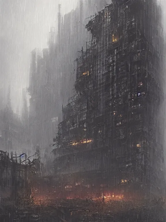 Image similar to a dark ruin city of a heart among the brutalism wreckage buildings in the rain,at dusk,by Hugh Ferriss,James Paick,Greg Rutkowski,aaron horkey,trending on pinterest,Blade Runner 2049,luxury,mythological,ultra realistic,high detail,golden ratio,cinematic lighting,maximalist