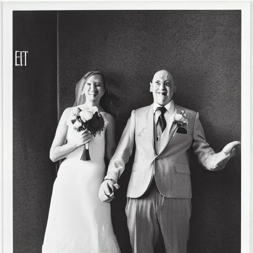 Prompt: bert and ernie wedding photography by annie leibowitz