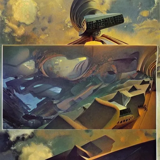 Prompt: dreamy landscape. science fiction. cinematic sci - fi scene. symmetry. accurate anatomy. science fiction theme. brutalism. intricate detail. epic. intimidating. retrofuturism. art by john singer sargent - akira toriyama - keith parkinson - joaquin sorolla - leonora carrington