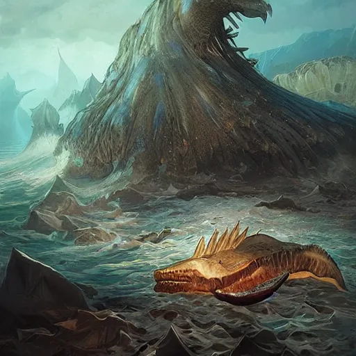 Prompt: “a marine preserve for Icelandic sea monsters, fins sticking out of water, Magic the Gathering, D&D, fantasy, intricate, cinematic lighting, highly detailed, digital painting, artstation, concept art, smooth, sharp focus, illustration, art by Artgerm and Greg Rutkowski and Alphonse Mucha”