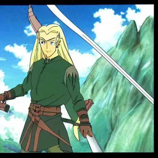 Image similar to legolas from the anime lord of the rings (1986), studio ghibli, very detailed, realistic