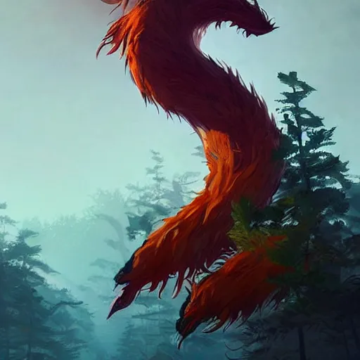 Prompt: the giant nine - tailed fox, style game square enix life is strange remake, trending on artstation, painted by greg rutkowski, render with game the last of us parte ii details