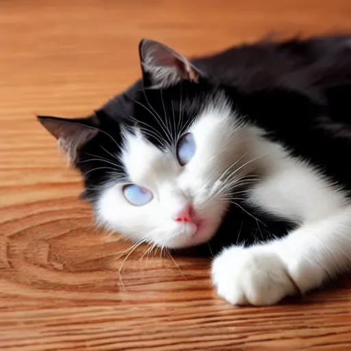 Image similar to Cute black haired young cat with long hair, rolling in happiness