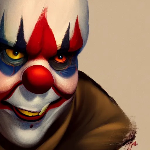 Image similar to concept art of clown by jama jurabaev, cinematic shot, brush hard, artstation, cgsociety, high quality, brush stroke