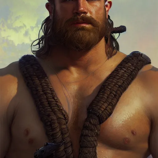 Prompt: portrait of a rugged dolphin warrior, muscular, upper body, hairy torso, D&D, fantasy, intricate, elegant, highly detailed, digital painting, artstation, concept art, matte, sharp focus, illustration, art by Artgerm and Greg Rutkowski and Alphonse Mucha