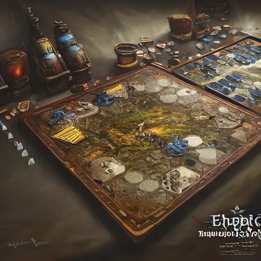 Image similar to tabletop game board, highly detailed, fantasy art, in the style of greg rutkowski, epic, fantasy, intricate, hyper detailed, artstation, concept art, smooth, sharp focus, ray tracing, top view