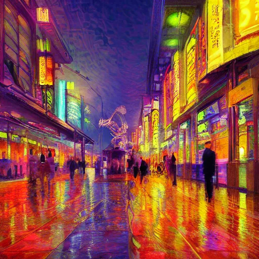 Prompt: digital art, impressionism and expressionism, an art deco streetscape lined with beautiful flowers, by liam wong and tyler edlin, trending on artstation