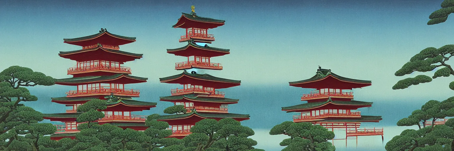 Image similar to japanese pagoda painting magritte