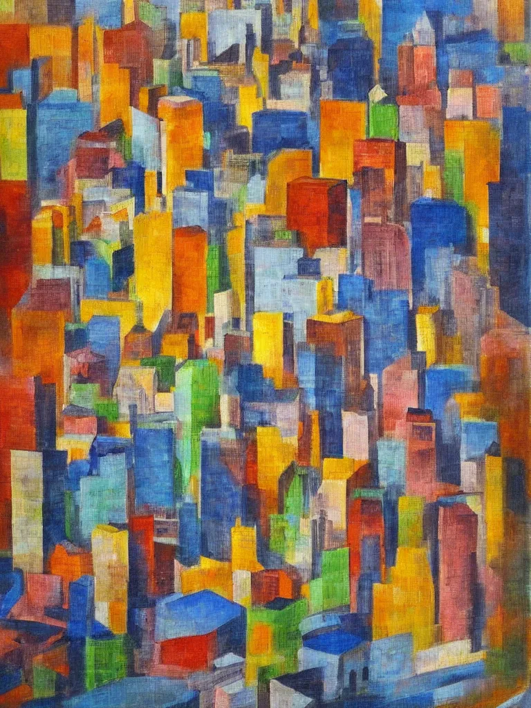 Image similar to a cubism painting of a cityscape by louis lozowick,