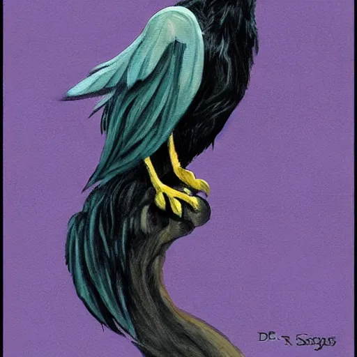 Image similar to fantasy painting of a raven by dr seuss | horror themed | creepy