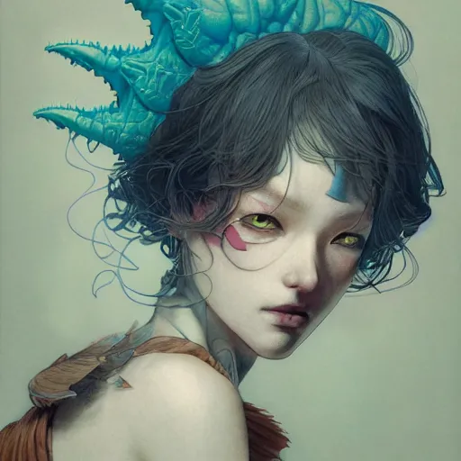 Image similar to prompt : folklore portrait soft light painted by james jean and katsuhiro otomo and erik jones, inspired by evangeleon anime, smooth face feature, intricate oil painting, high detail illustration, sharp high detail, manga and anime 1 9 9 0