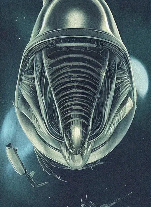 Image similar to Alien (1979) Nostromo ship, vintage 1970s grainy illustration, highly detailed, centered, solid color background, digital painting, artstation, concept art, smooth, sharp focus, illustration, artgerm, donato giancola, Joseph Christian Leyendecker, Les Edwards, Ed Repka, WLOP