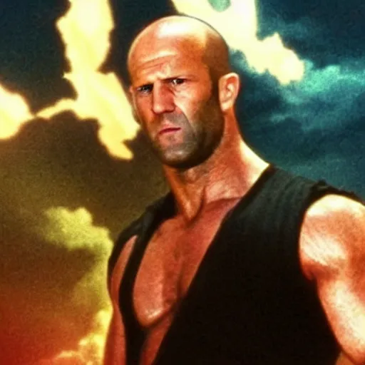 Image similar to a still jason statham in DragonBall Z