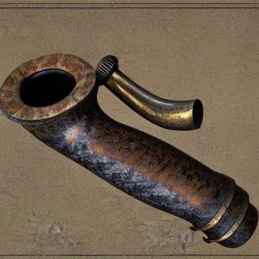 Image similar to a 3 d render of a medieval blowing horn, winding horn, animal horn, higly detailed, mystic, artwork