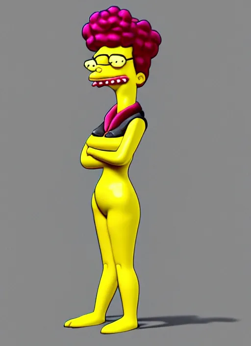 Image similar to 3d render portrait of the mad cat lady from the Simpsons