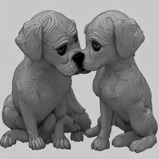 Image similar to [ two dogs caressing each other ]!!!, trending on artstation, digital art, polycount, intricately detailed