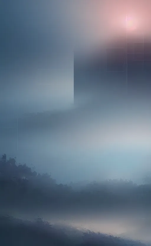 Image similar to the digital uplift framework ascending into the foggy sky at dusk, digital concept art 3 0 2 0 4 k