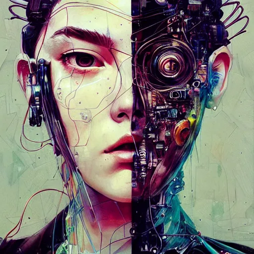 Prompt: florence pugh cyberpunk dreaming, wires cybernetic implants, in the style of adrian ghenie, esao andrews, jenny saville,, surrealism, dark art by james jean, takato yamamoto