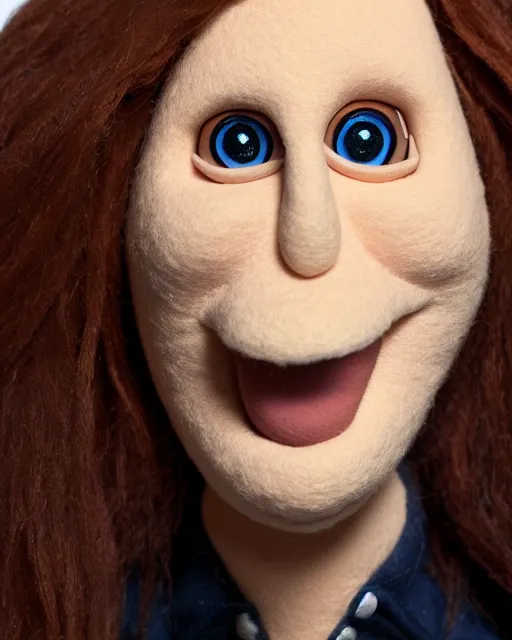 Image similar to catherine tate as a muppet. highly detailed felt. hyper real photo. 4 k.