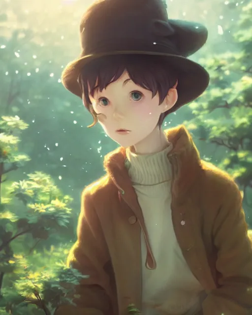 Prompt: over the garden wall, medium shot, visible face, detailed, perfectly shaded, perfectly shaded face, atmospheric lighting, by makoto shinkai, stanley artgerm lau, wlop, rossdraws