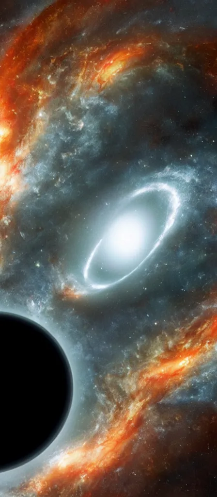 Prompt: artist's rendition of a black hole, nebulae in the background, 8 k, ultra detailed