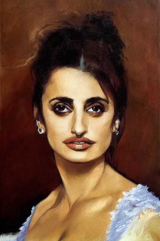 Image similar to oil painting, portrait of penelope cruz, artwork by edgar degas