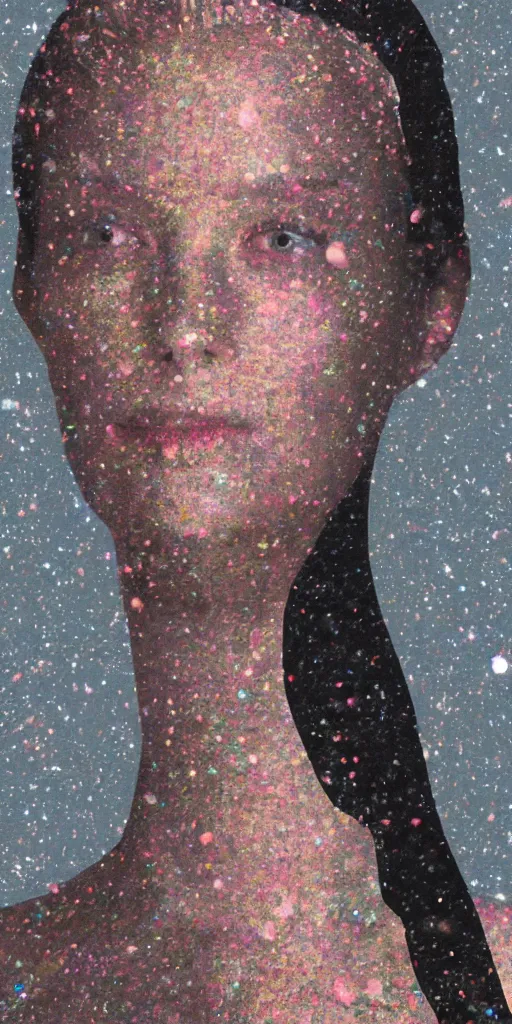 Image similar to a glitched portait of a woman, distorted