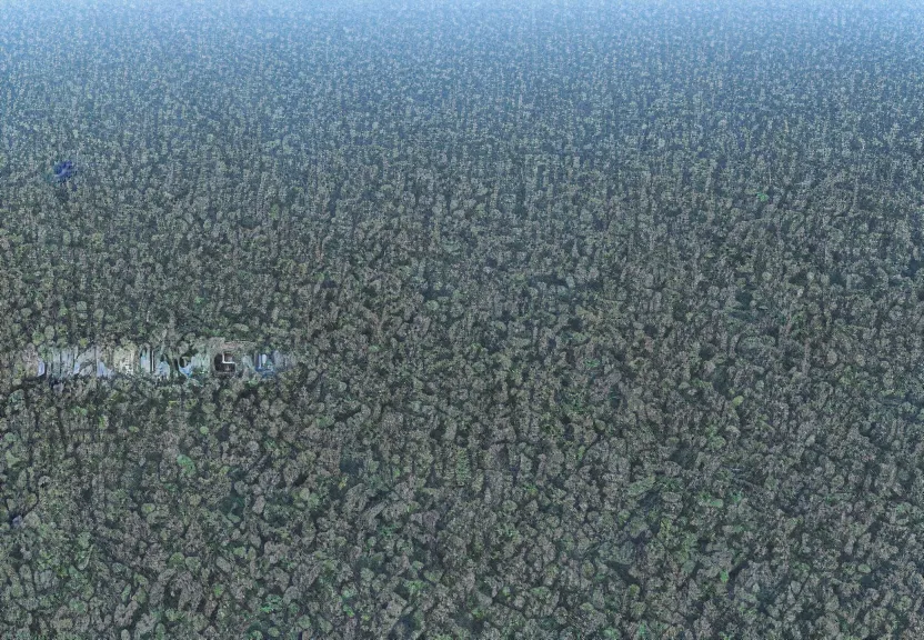 Prompt: overhead view of an large area with deforestation, pollution, climate change, loss of biodiversity, octane render,