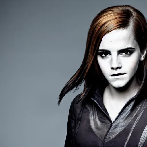 Image similar to Emma Watson modeling as Raven from X-men from Zelda, (EOS 5DS R, ISO100, f/8, 1/125, 84mm, postprocessed, crisp face, facial features)