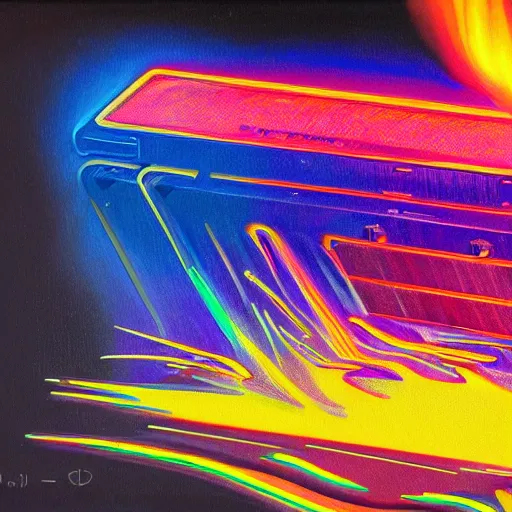 Prompt: a painting by Wayne Thiebaud of an Nvidia GPU that has caught on fire, neon gradient, highly detailed Nvidia GPU on fire, Nvidia GPU caught fire