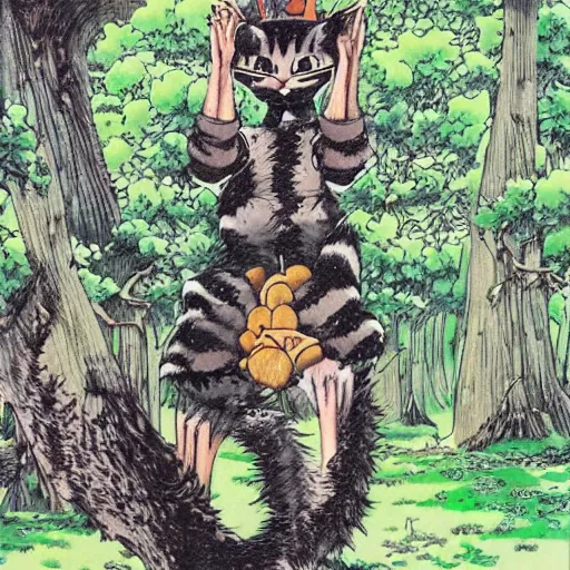 Prompt: giant kitten eating a tree art by yoshihiro togashi