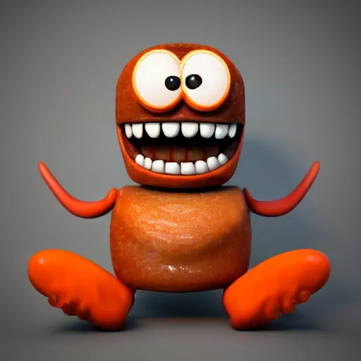 Image similar to cute anthropomorphic happy donut monster with big teeth and big eyes detailed character concept 3 d pixar style render 4 k