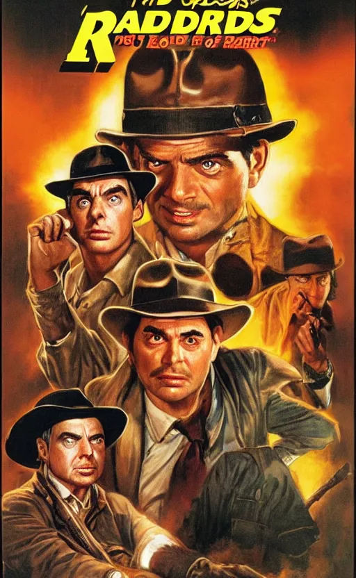 Prompt: raiders of the lost ark, featuring mr. bean, movie poster in the style of drew struzan