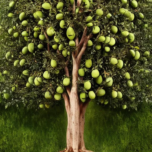 Image similar to [ emma watson ] as an avacado tree | tall tree | large garden | hyper realistic rendering | canon eos r 3, f / 1. 4, iso 2 0 0, 1 / 1 6 0 s, 8 k, raw, unedited, symmetrical balance, in - frame