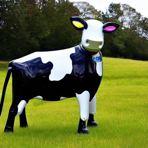 Prompt: robot cow on a meadow