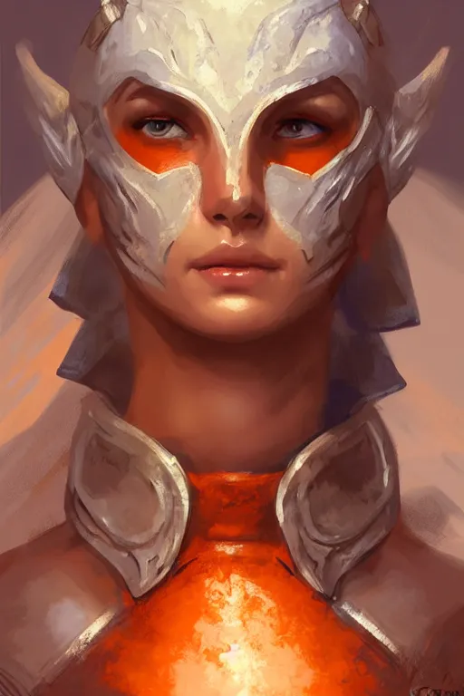 Image similar to full - body portrait of a ranger, female, white and orange breastplate, magical, high fantasy, d & d, by craig mullins, face details, extremely detailed, digital illustration