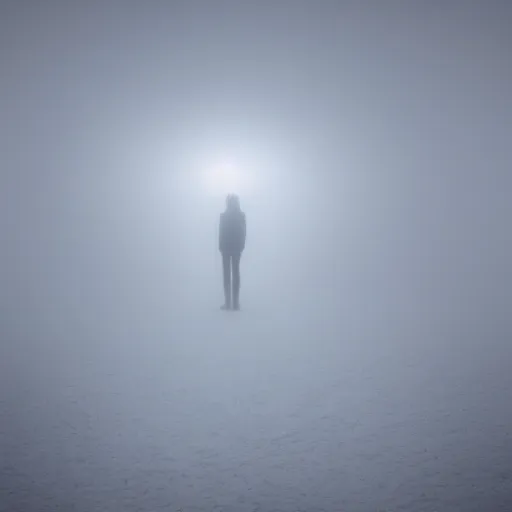 Prompt: a blurry aura glowing in a white mist, human