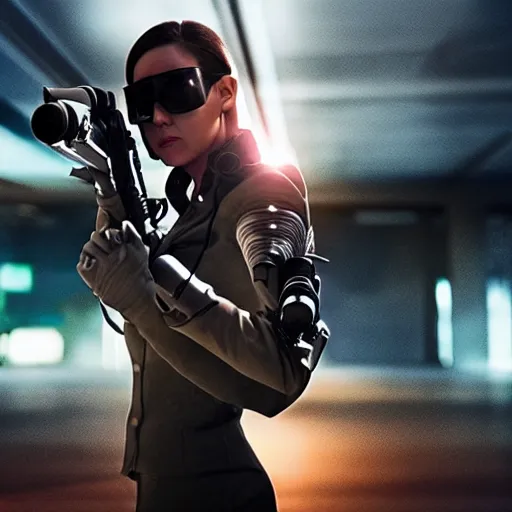 Image similar to movie still of super spy agent cyborg, cinematic composition, cinematic light, by alejandro jodorosky